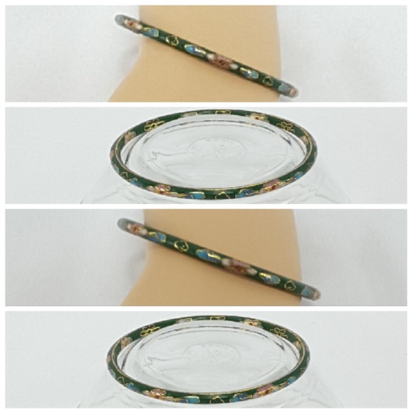 Floral Vines Cloisonne" bangle bracelet, 3.5" open - Picture 3 of 8